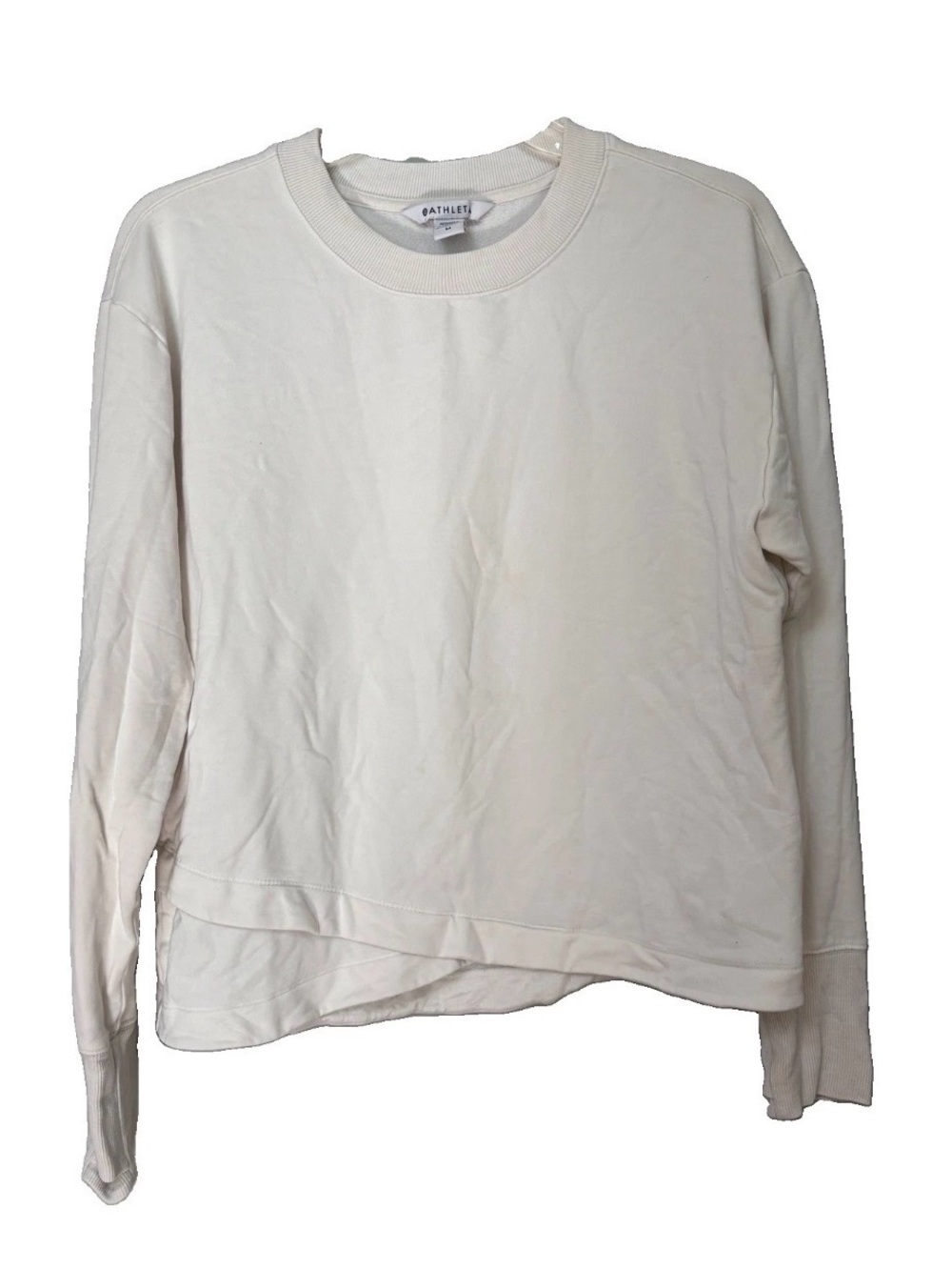 Athleta Women’s Sweater M Pullover White Asymmetrical Hem Thumbholes Run Yoga